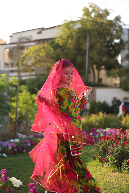 Sabz Rang -Floral print embellished Gharara Set 3 PC