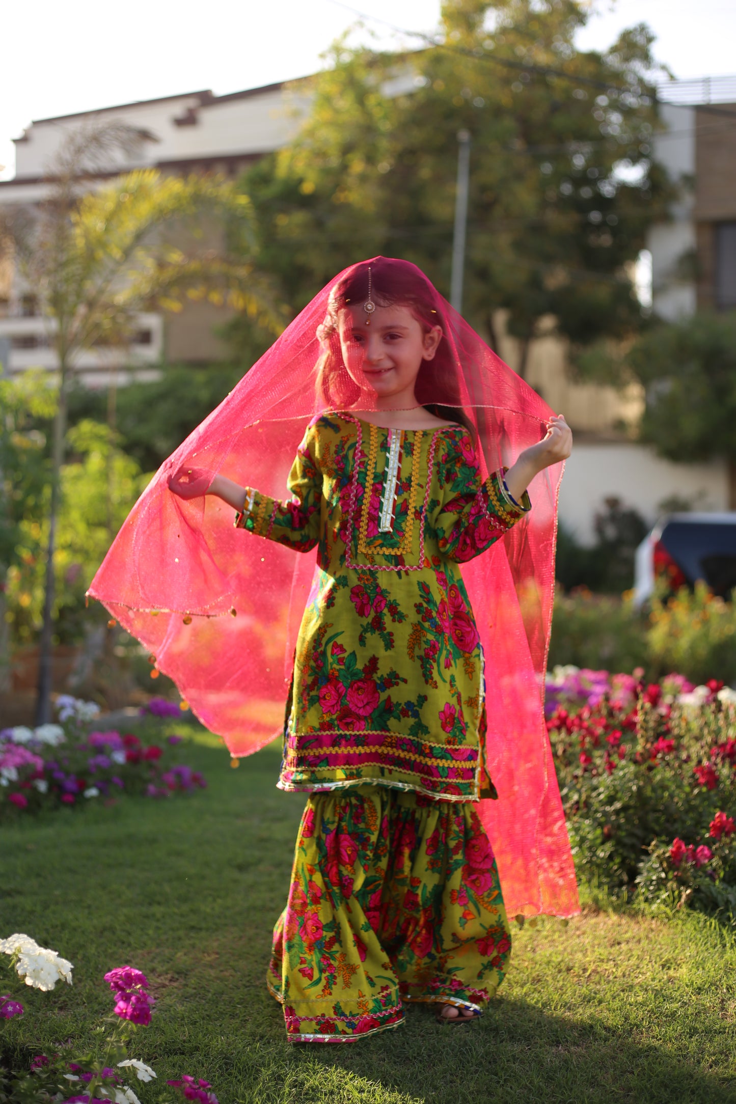 Sabz Rang -Floral print embellished Gharara Set 3 PC