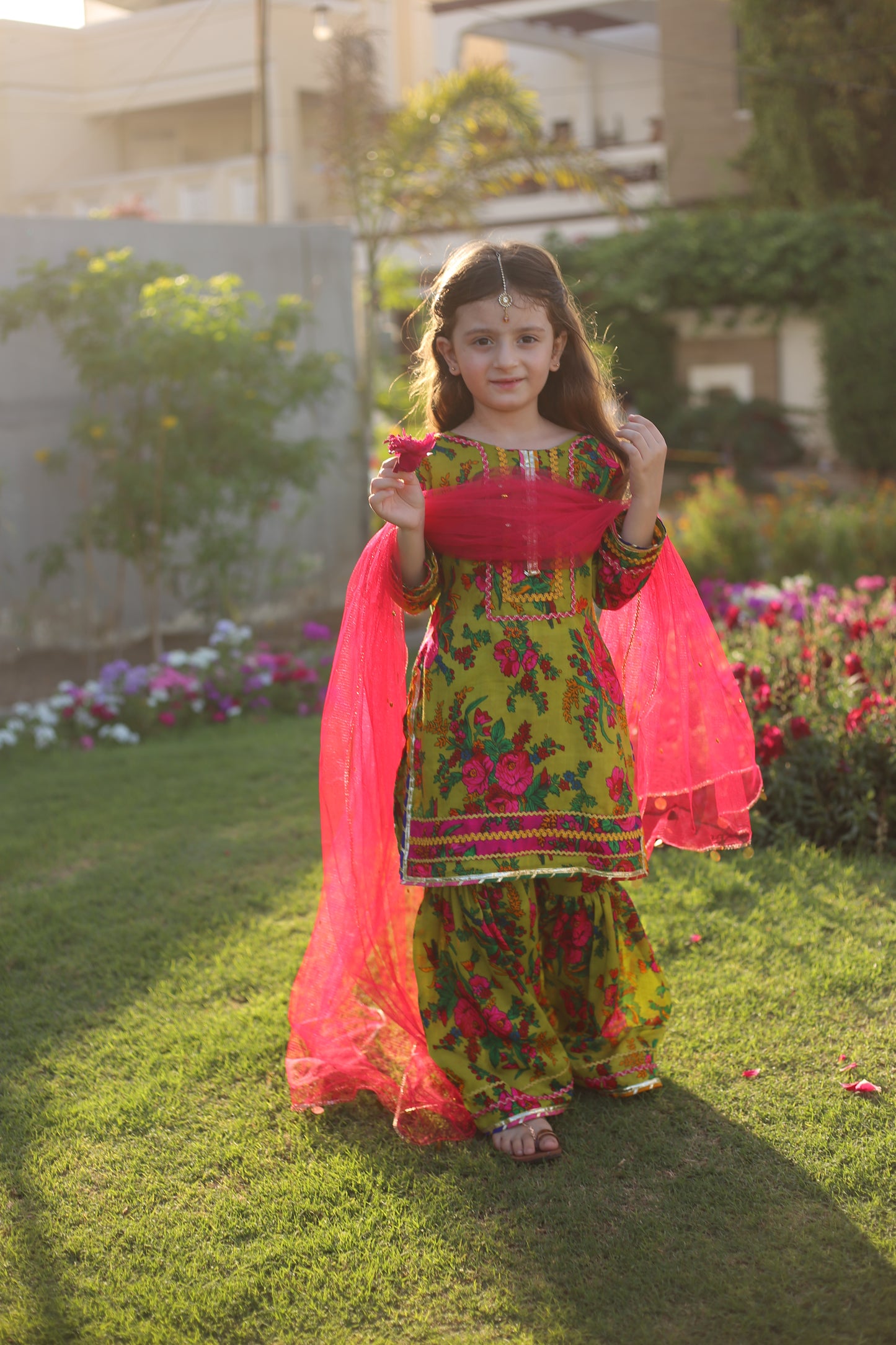 Sabz Rang -Floral print embellished Gharara Set 3 PC