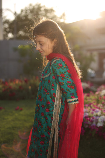 Gulbahar - Floral Teal suit 3 pc