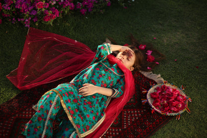 Gulbahar - Floral Teal suit 3 pc
