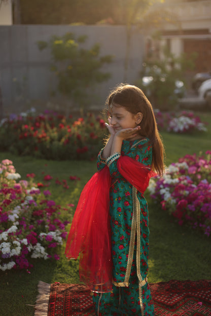 Gulbahar - Floral Teal suit 3 pc