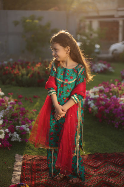 Gulbahar - Floral Teal suit 3 pc
