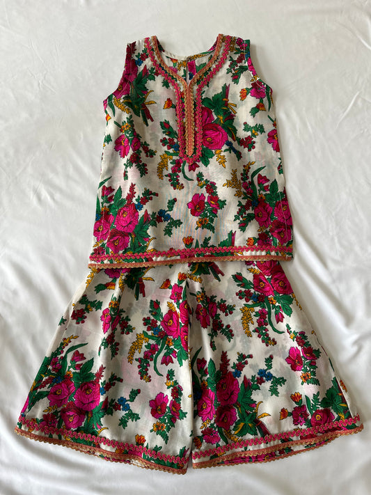 White Floral Plazo Set